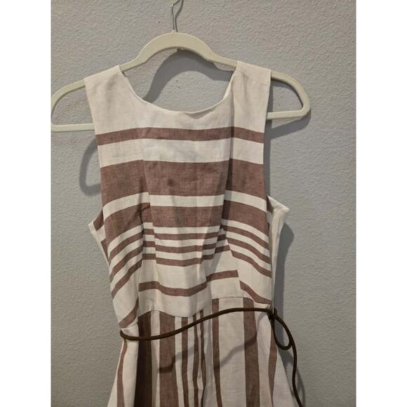 Weekend Max Mara Women's Striped Linen Midi Dress Size 6 Multicolor Brown White - Picture 3 of 12